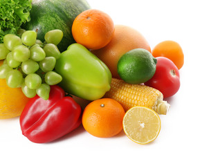 Fresh vegetables and fruits  isolated on white