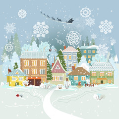 Cute winter cityscape. Merry Christmas.