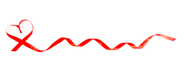 Red heart ribbon isolated on white