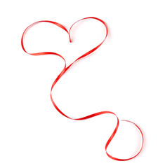 Red heart ribbon isolated on white