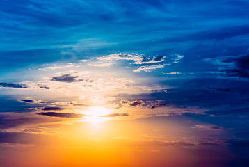 Naklejka na ściany i meble Sun, sunset, sunrise. Colorful toned instant photo