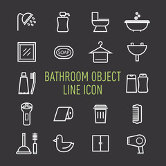 set of bathroom object line icon