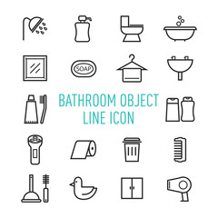 set of bathroom object line icon