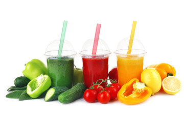 Fototapeta premium Fresh juice mix fruit, healthy drinks isolated on white