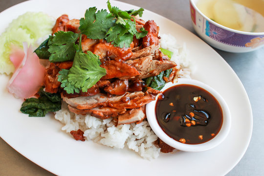 Rice with roast duck. BBQ Roast Duck over Rice