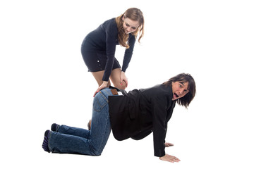 Woman hitting man in black jacket