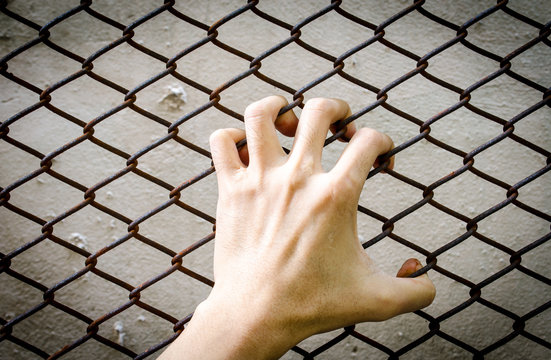 Hand on fence
