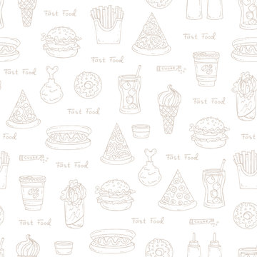 Pattern on the theme of fast food on white color