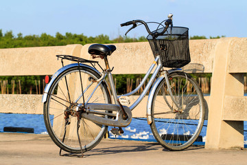 Fototapeta na wymiar vintage bicycle parked beside the sea