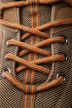 Closeup view of hiking boot, a vertical picture