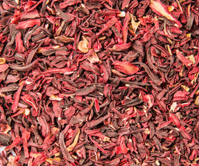 Dry red hibiscus tea leaves