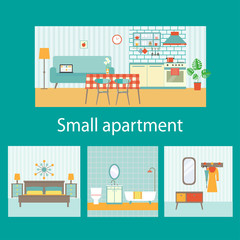 Obraz premium flat small apartment interior. vector illustration