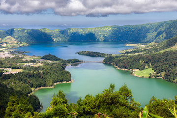 Lake of Sete Cidades from Vista do Rei viewpoint in Sao Miguel,