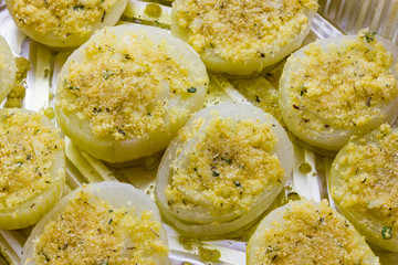 Onion gratin ready for the oven
