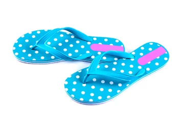 Foto op Plexiglas summer fashion blue Flip Flop Sandals Isolated  © Cozine
