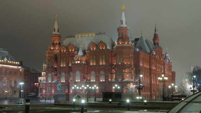 The State Historical Museum of Russia timelapse hyperlapse. Located between Red Square and Manege Square in Moscow
