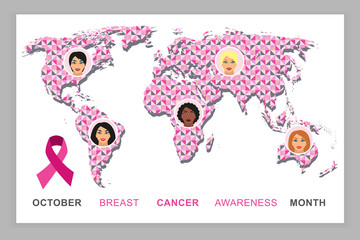 Breast cancer awareness pink ribbon and map design.