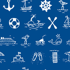 Hand drawn see vacation doodles seamless pattern