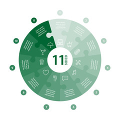 Fototapeta premium Flat monocolor puzzle presentation infographic chart. Numbered with icons and explanatory text isolated on white background. Vector graphic template.