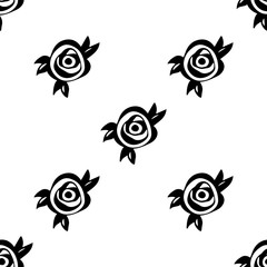 Floral abstract pattern with black roses and leaves. Vector seamless background