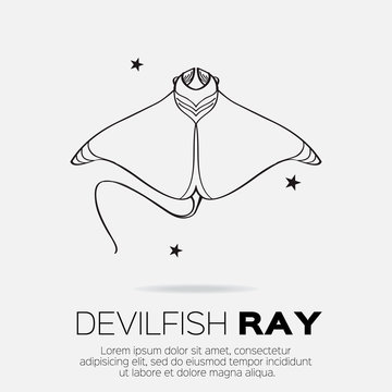 Devil fish ray. Vector silhouette of sea creatures.