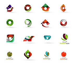 Set of various geometric icons -  rectangles triangles squares circles or swirls, created with flowing wavy elements