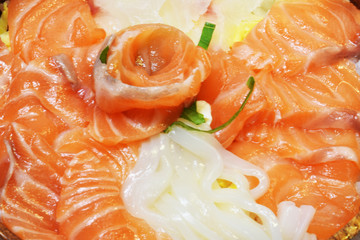 Japanese food chirashi sushi, sashimi on rice