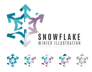 Set of abstract colorful snowflake logo icons, winter concepts, clean modern geometric design