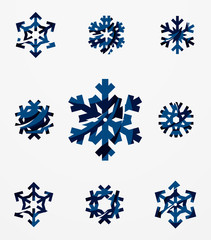 Set of abstract colorful snowflake logo icons, winter concepts, clean modern geometric design