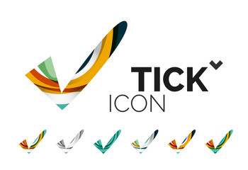 Set of abstract OK and tick icons, business logotype concepts, clean modern geometric design