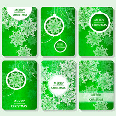 Merry Christmas Abstract  background with snowflakes, paper round ball,garland - tree decorations. Xmas ornaments. Vector illustration - eps10