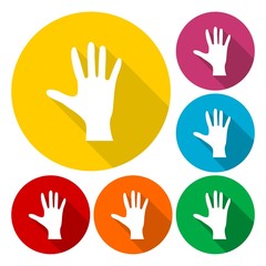 Hand vector icons set with long shadow