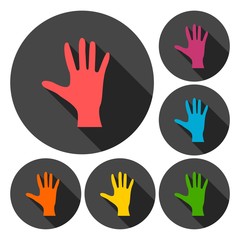 Hand vector icons set with long shadow