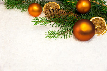 Fototapeta na wymiar christmas background with snow and balls