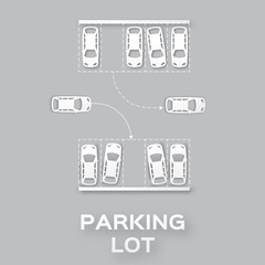 Top View Parking lot design - - cut from paper concept. Many cars parked. Vector illustration - eps10