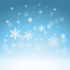 Fototapeta na wymiar Winter background with falling snowflakes and snow