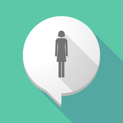 Long shadow comic balloon with a female pictogram