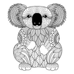 Fototapeta premium Drawing zentangle Koala for coloring page, shirt design effect, logo, tattoo and decoration.