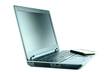 laptop and smartphone on white background