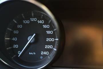 Closeup photo of car sport speedometer