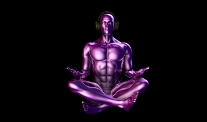 Fototapeta premium Man with Headphones Listening to Music Meditating