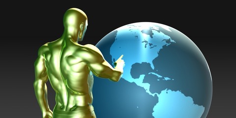 Businessman Pointing at North America