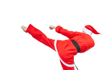 Santa Claus girl doing karate techniques