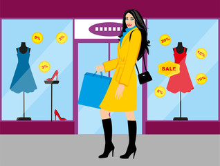 Shopping girl - Stock Illustration. fashionable girl with purchases for your design