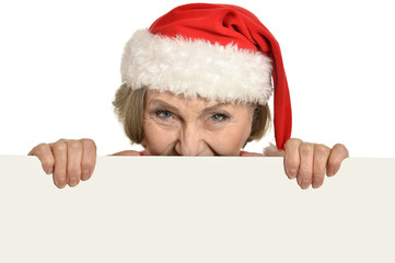 Senior woman  holding white blank