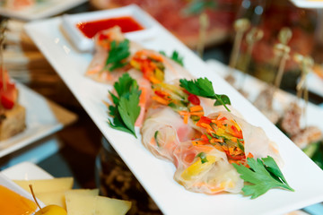 Spring rolls on plate