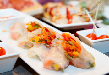 Spring rolls on plate, close-up