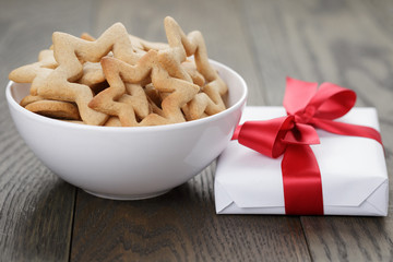 classic star cookies in white bowl and gift