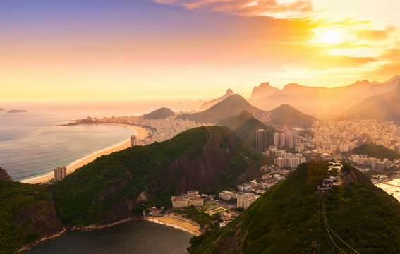 Sunset view of Copacabana and Botafogo in Rio de Janeiro. Brazil