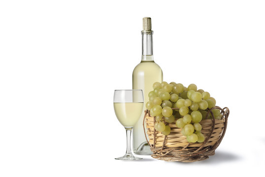 Vino bianco con  cesto d'uva